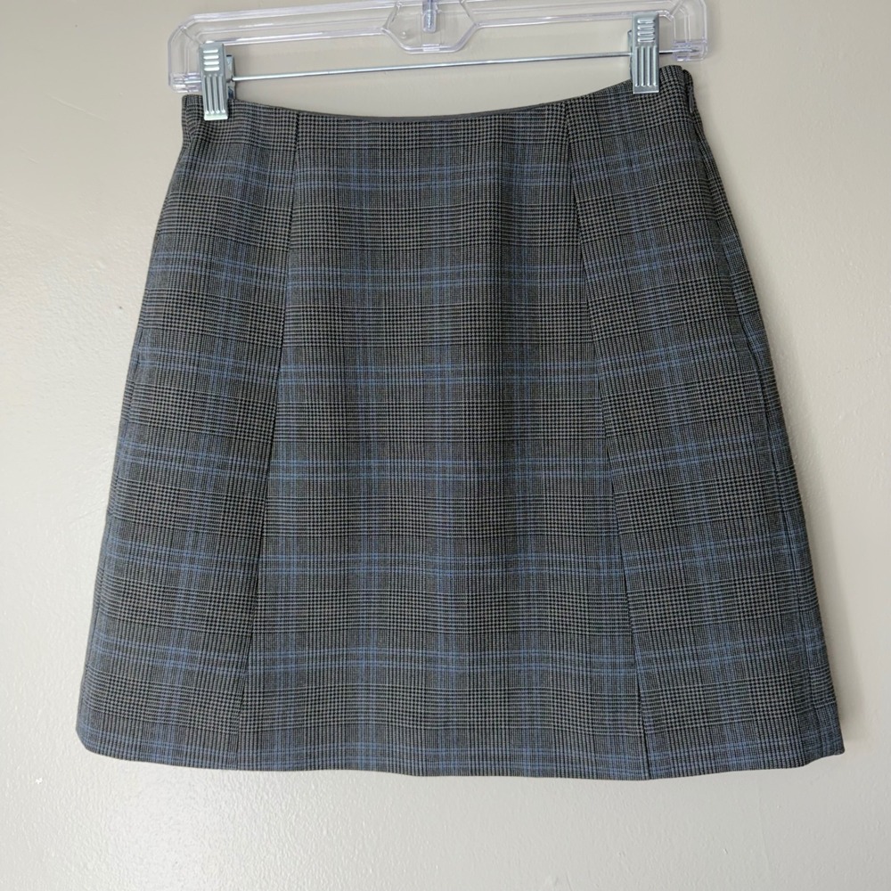 Babaton Aritzia Grey Blue Glen Plaid Mini Skirt A-Line Tailored Size 4